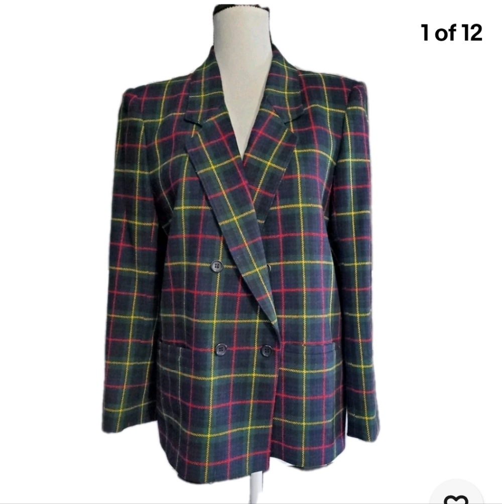 PEABODY HOUSE Vintage Scotch Plaid Wool Blend Blazer 11/12